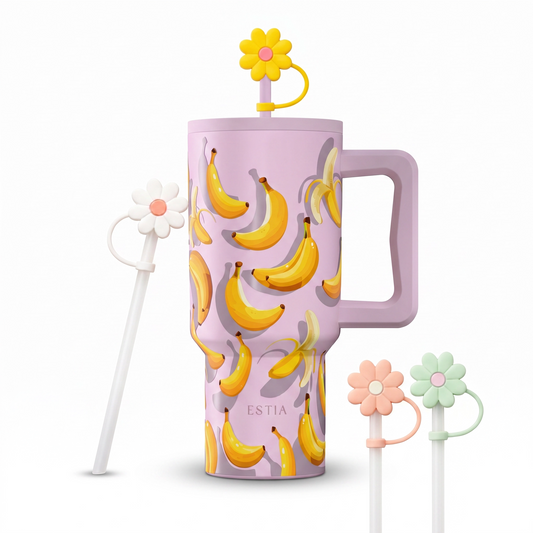 Combo Estia Straw Tumbler XL 900ml Series 4 & Hugs Straw Toppers Flowers σετ 4τμχ
