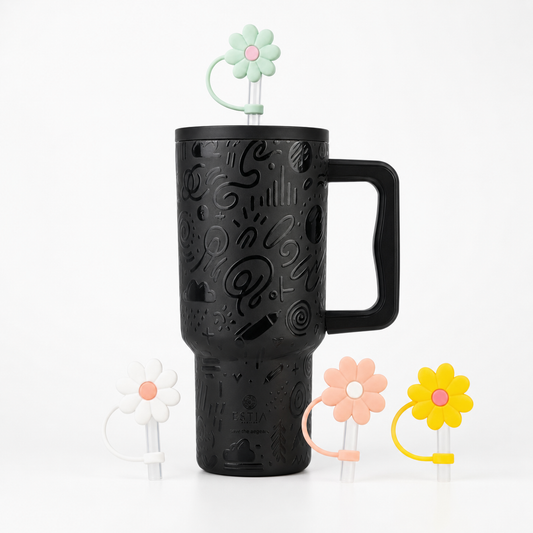 Combo Estia Straw Tumbler XL 900ml & Hugs Straw Toppers Flowers σετ 4τμχ