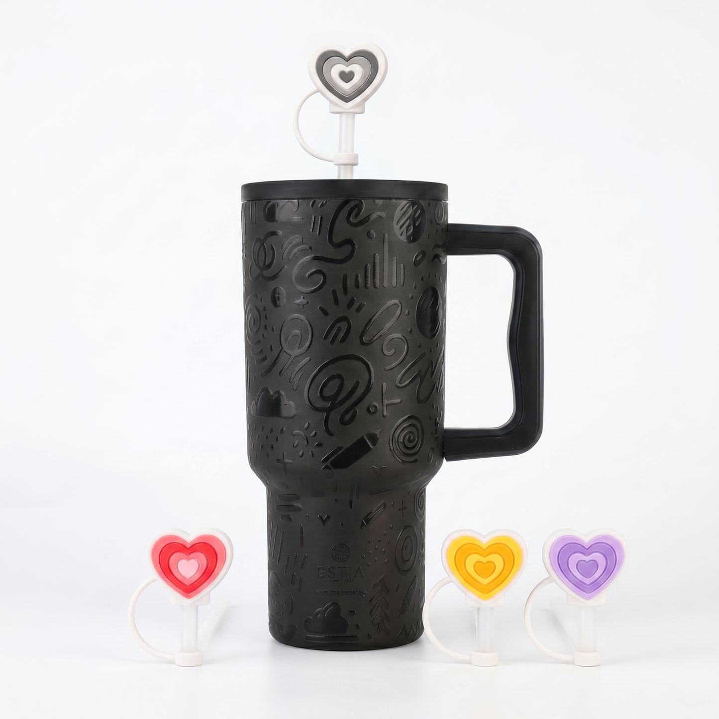 Combo Estia Straw Tumbler XL 900ml & Hugs Straw Toppers Hearts σετ 4τμχ