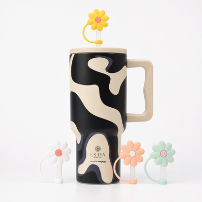Combo Estia Straw Tumbler XL 900ml & Hugs Straw Toppers Flowers σετ 4τμχ