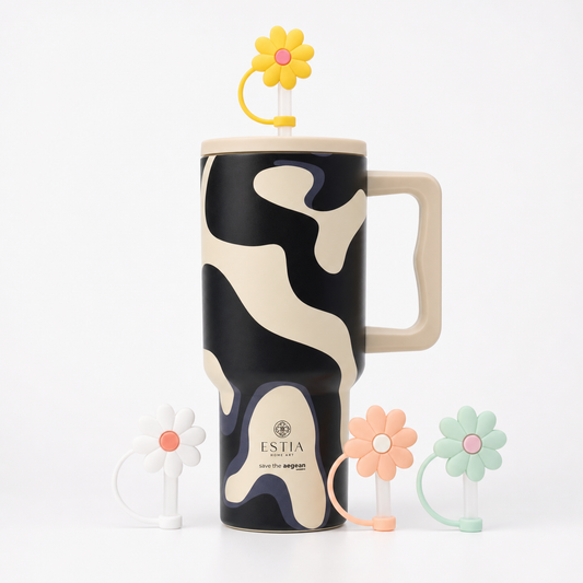 Combo Estia Straw Tumbler XL 900ml & Hugs Straw Toppers Flowers σετ 4τμχ