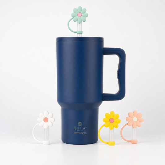 Combo Estia Straw Tumbler XL 900ml & Hugs Straw Toppers Flowers σετ 4τμχ