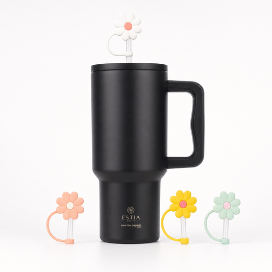 Combo Estia Straw Tumbler XL 1200ml & Hugs Straw Toppers Flowers σετ 4τμχ
