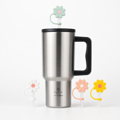 Combo Estia Straw Tumbler XL 900ml & Hugs Straw Toppers Flowers σετ 4τμχ