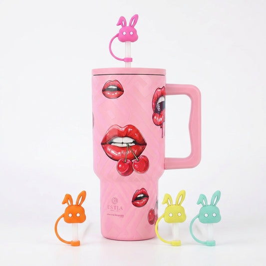 Combo Estia Straw Tumbler XL 900ml & Hugs Straw Toppers Bunnies σετ 4τμχ