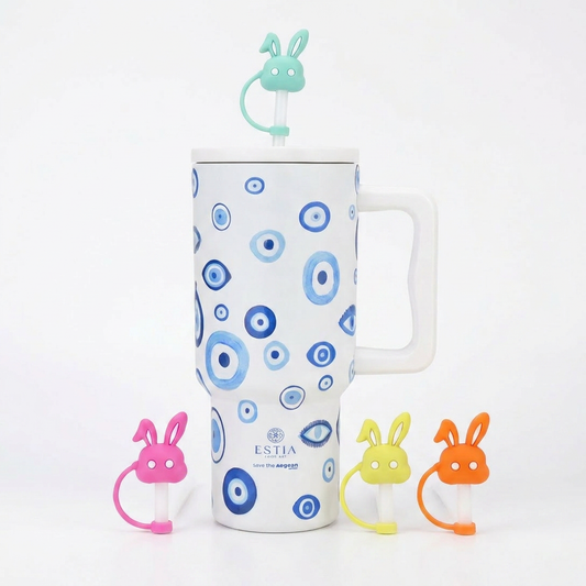 Combo Estia Straw Tumbler XL 900ml & Hugs Straw Toppers Bunnies σετ 4τμχ
