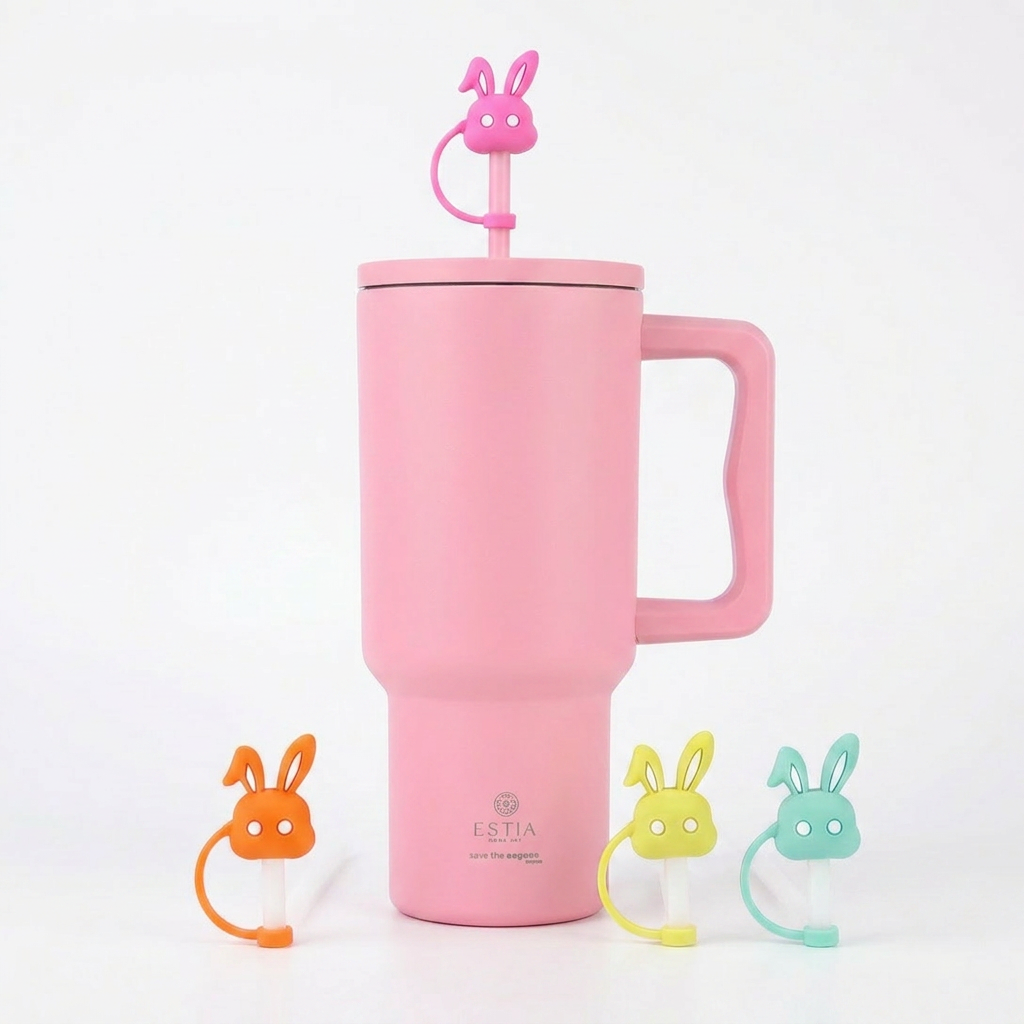 Combo Estia Straw Tumbler XL 1200ml & Hugs Straw Toppers Bunnies σετ 4τμχ
