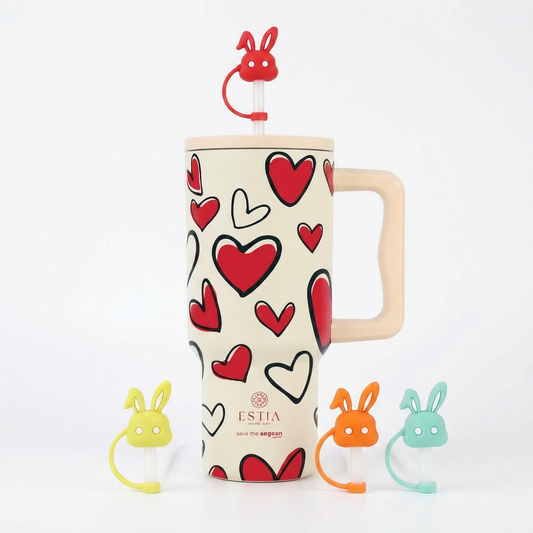 Combo Estia Straw Tumbler XL 900ml & Hugs Straw Toppers Bunnies σετ 4τμχ