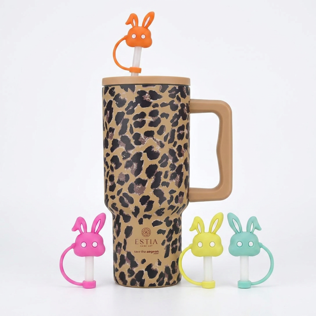 Combo Estia Straw Tumbler XL 900ml & Hugs Straw Toppers Bunnies σετ 4τμχ