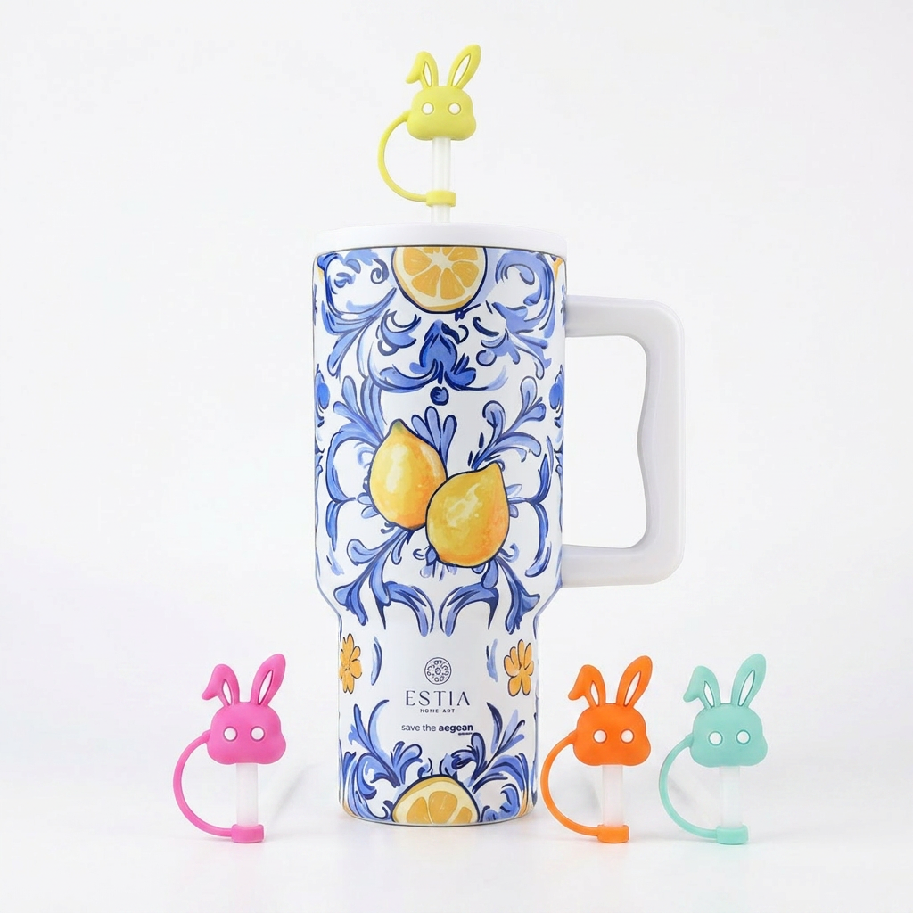 Combo Estia Straw Tumbler XL 900ml & Hugs Straw Toppers Bunnies σετ 4τμχ