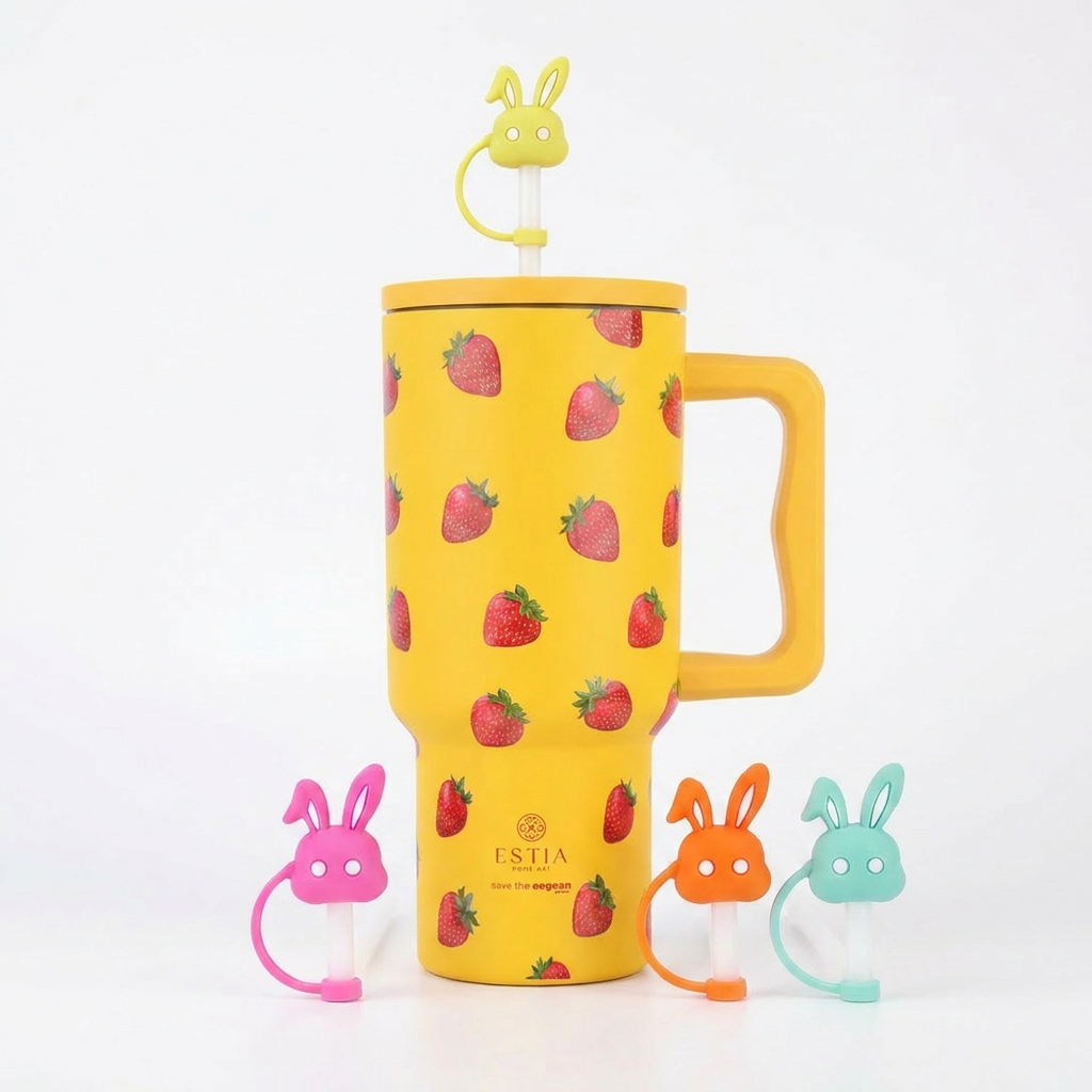 Combo Estia Straw Tumbler XL 900ml & Hugs Straw Toppers Bunnies σετ 4τμχ