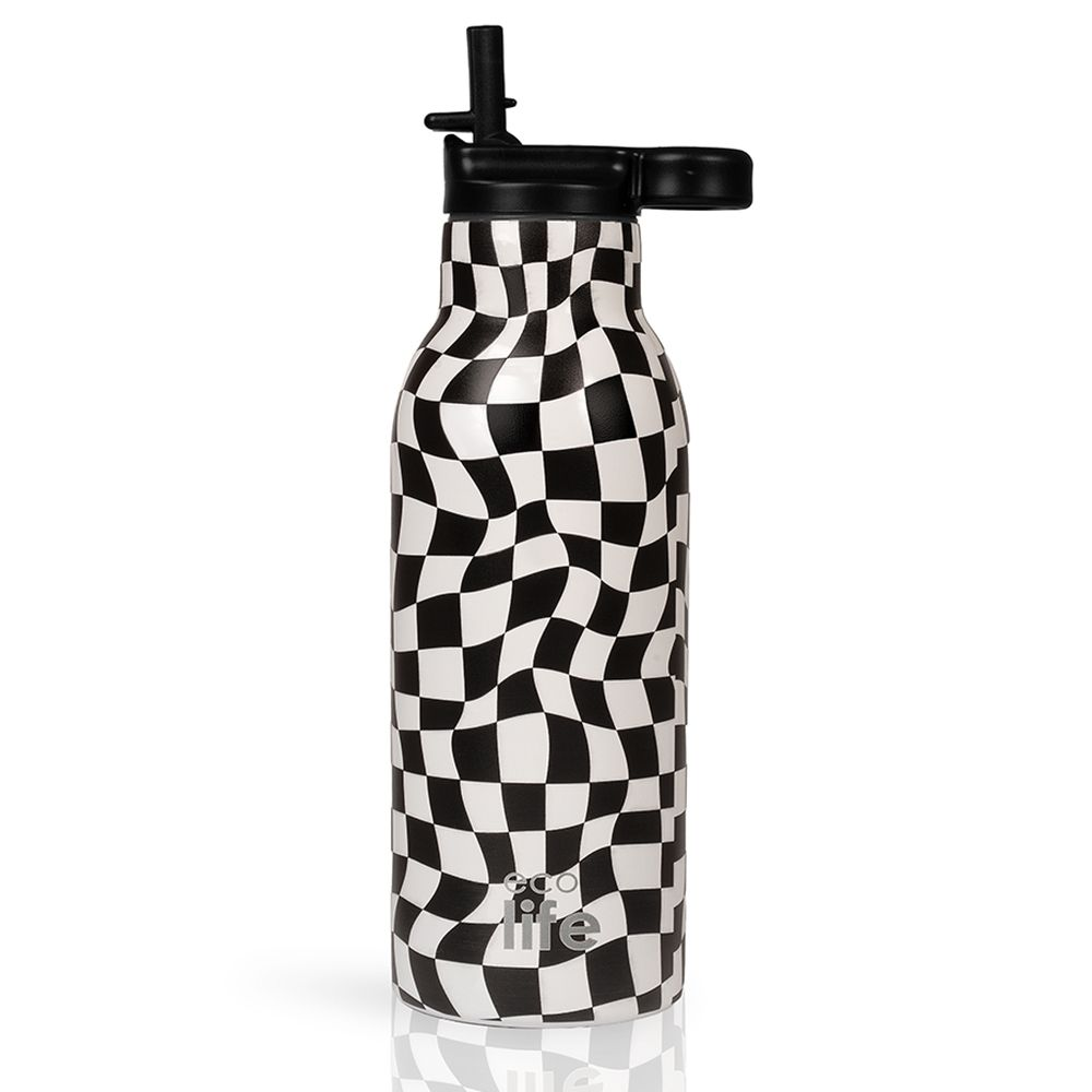 Ecolife Μπουκάλι Θερμός με Εσωτερικό Καλαμάκι 550ml Black n White