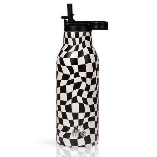 Ecolife Μπουκάλι Θερμός με Εσωτερικό Καλαμάκι 550ml Black n White