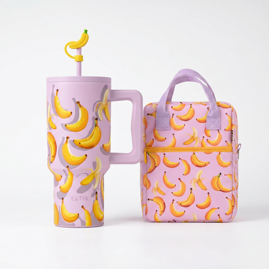 Combo Estia Straw Tumbler XL 900ml & Cover & Lunchbag Banana Mood