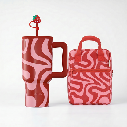 Combo Estia Straw Tumbler XL 900ml & Cover & Lunchbag Coral Waves
