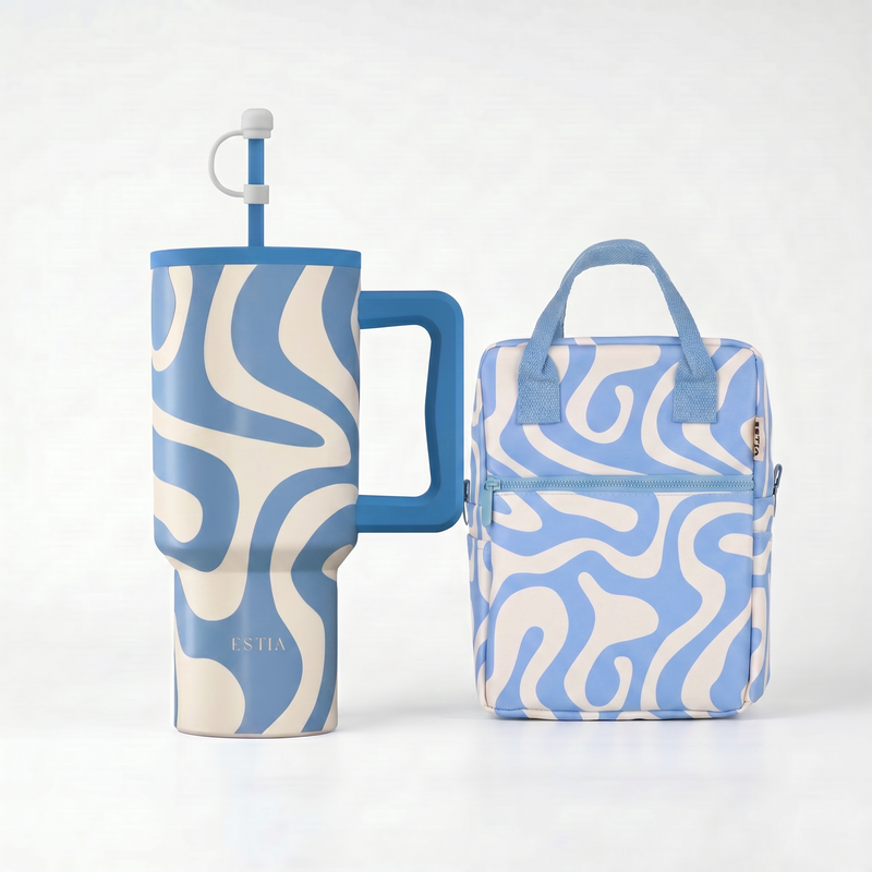 Combo Estia Straw Tumbler XL 900ml & Cover & Lunchbag Ocean Waves
