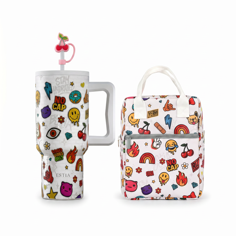 Combo Estia Straw Tumbler XL 900ml & Cover & Lunchbag Urban Vibes