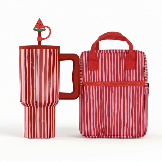 Combo Estia Straw Tumbler XL 900ml & Cover & Lunchbag Viva Stripe