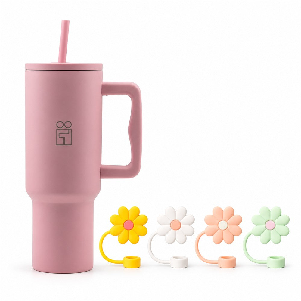 Combo Hugs My Tumbler 1200ml Blush Mood & Flowers Toppers σετ 4τμχ
