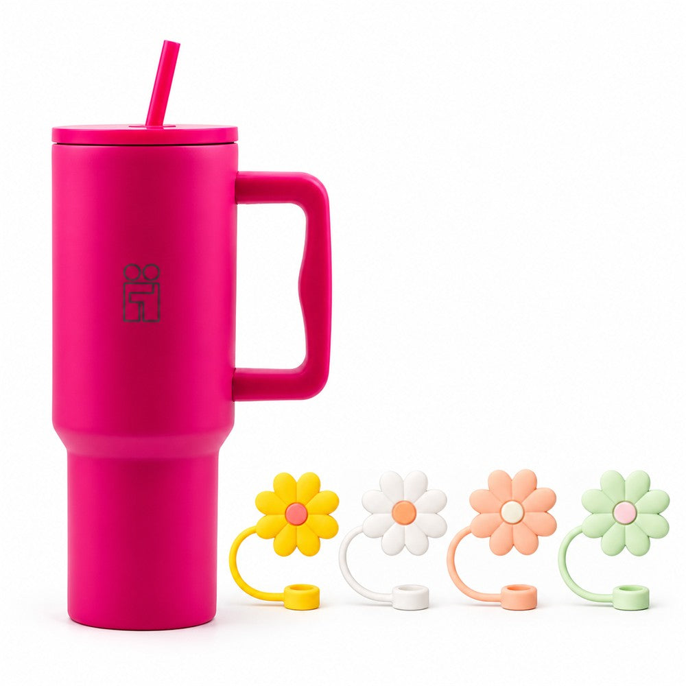 Combo Hugs My Tumbler 1200ml Bold Heart & Flowers Toppers σετ 4τμχ