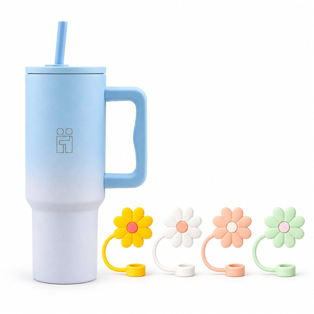 Combo Hugs My Tumbler 1200ml Ombre Blue & Flowers Toppers σετ 4τμχ