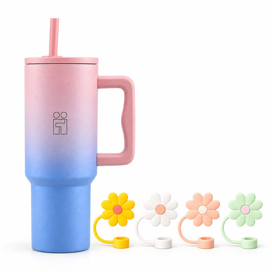 Combo Hugs My Tumbler 1200ml Ombre Pink & Flowers Toppers σετ 4τμχ