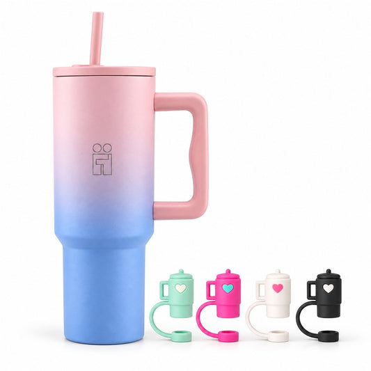 Combo Hugs My Tumbler 1200ml Ombre Pink & Mini Tumblers Toppers σετ 4τμχ