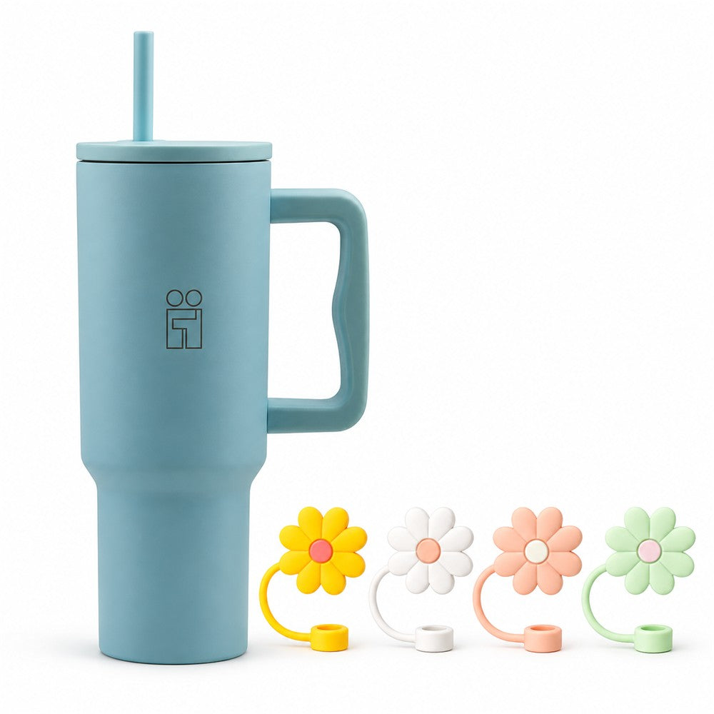 Combo Hugs My Tumbler 1200ml Soft Sky & Flowers Toppers σετ 4τμχ