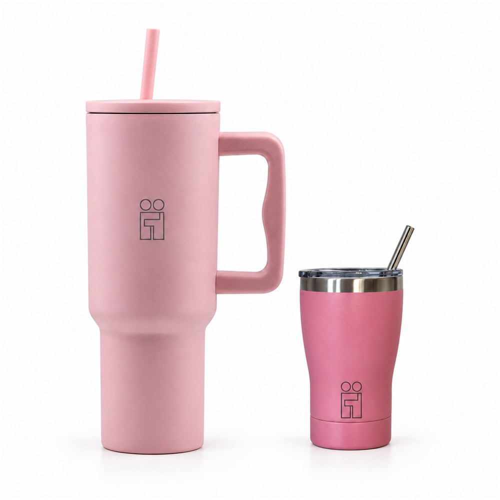 Combo Hugs My Tumbler 1200ml Blush Mood και Coffee Cup 350ml Ροζ