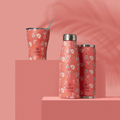 Estia Travel Cup Save The Aegean Ποτήρι Θερμός με Καλαμάκι Bouquet Coral - 500ml