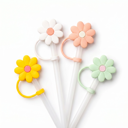 Hugs Straw Toppers Προστατευτικά για Καλαμάκια Tumbler σετ 4τμχ - Flowers