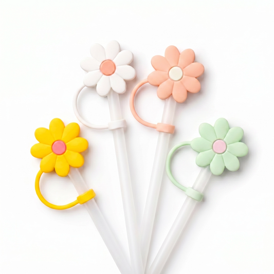 Hugs Straw Toppers Προστατευτικά για Καλαμάκια Tumbler σετ 4τμχ - Flowers