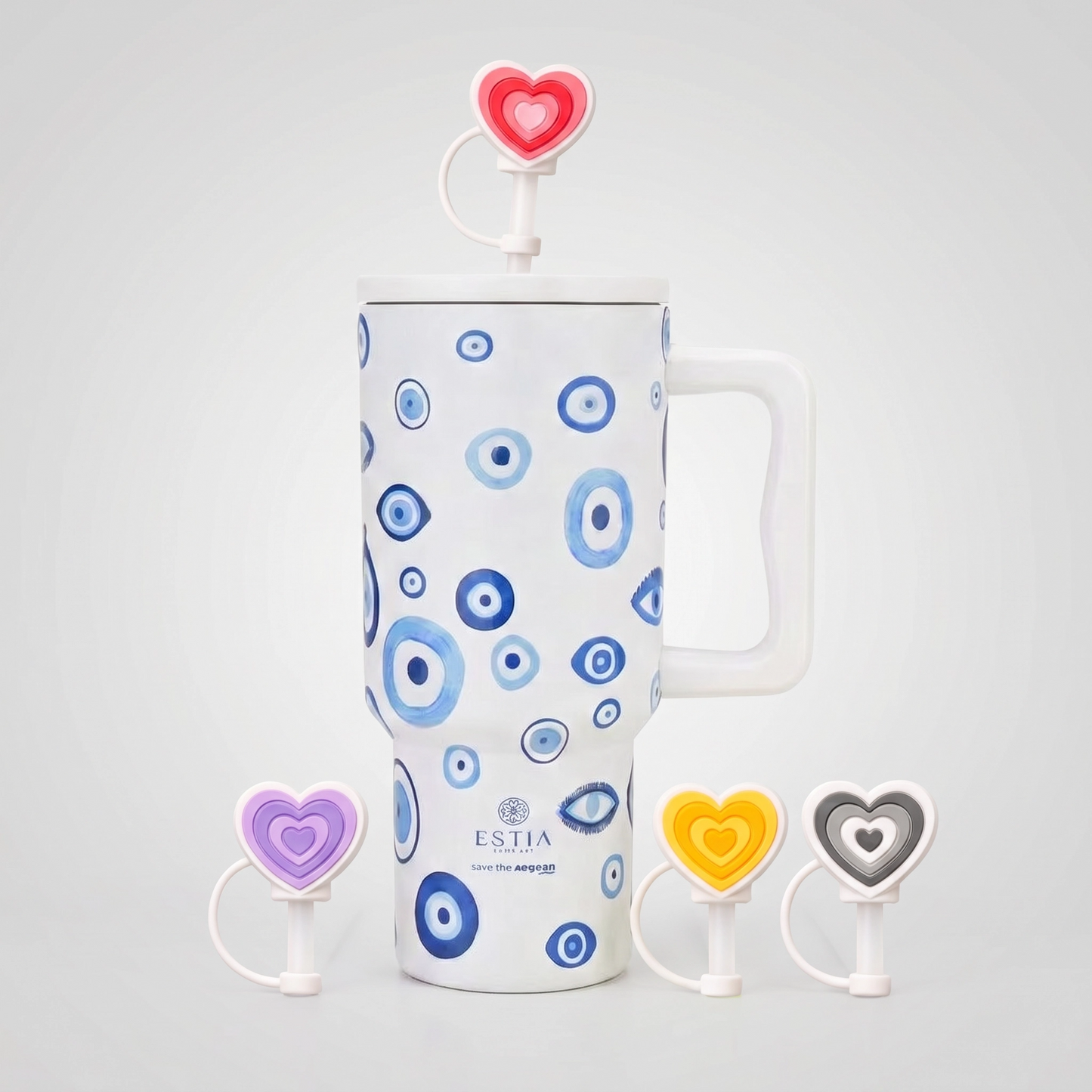 Combo Estia Straw Tumbler XL 900ml & Hugs Straw Toppers Hearts σετ 4τμχ