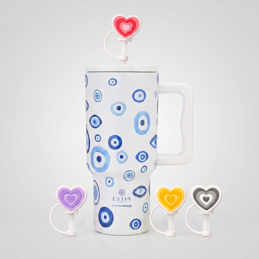 Combo Estia Straw Tumbler XL 900ml & Hugs Straw Toppers Hearts σετ 4τμχ