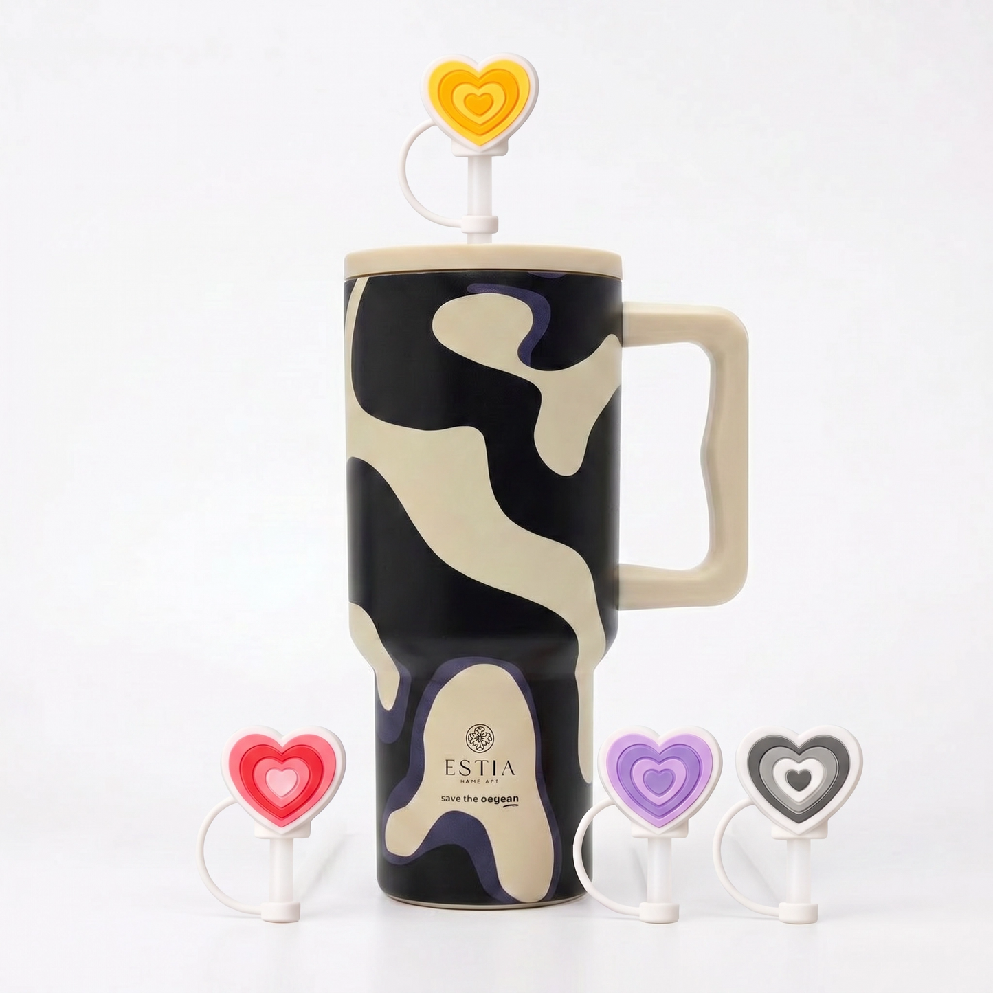 Combo Estia Straw Tumbler XL 900ml & Hugs Straw Toppers Hearts σετ 4τμχ