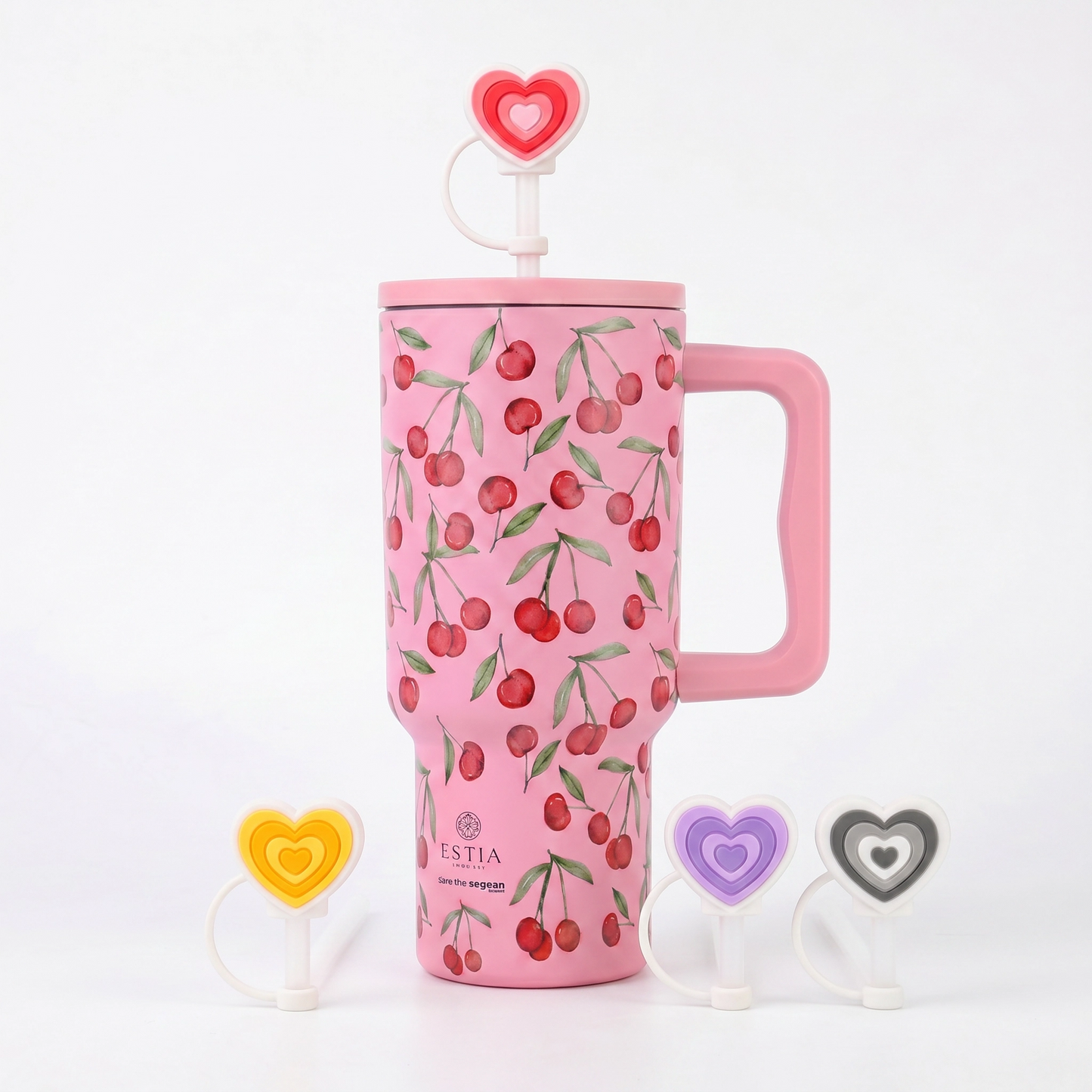 Combo Estia Straw Tumbler XL 900ml & Hugs Straw Toppers Hearts σετ 4τμχ