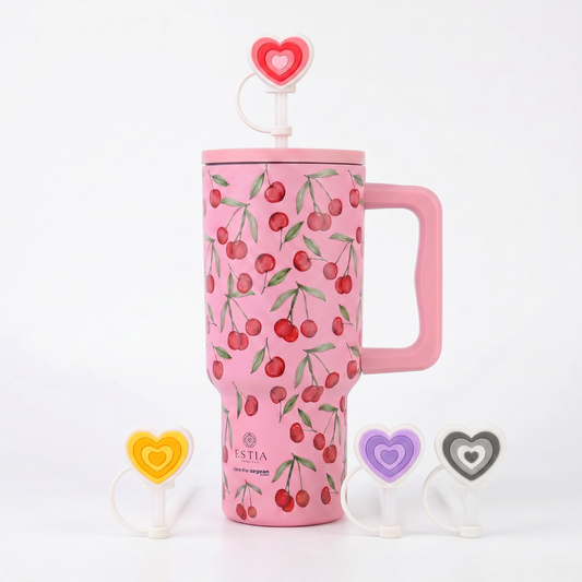 Combo Estia Straw Tumbler XL 900ml & Hugs Straw Toppers Hearts σετ 4τμχ