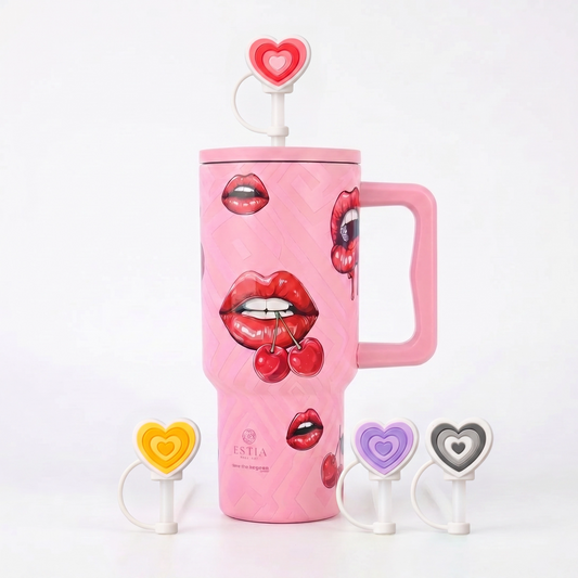 Combo Estia Straw Tumbler XL 900ml & Hugs Straw Toppers Hearts σετ 4τμχ