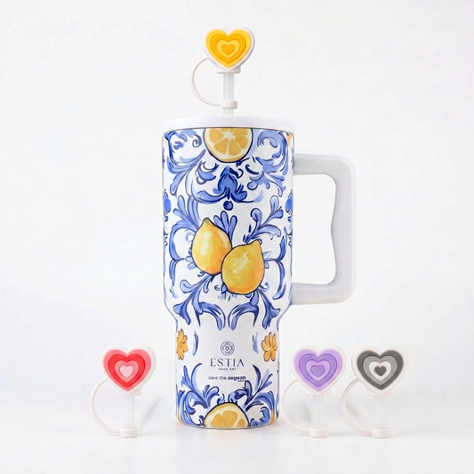 Combo Estia Straw Tumbler XL 900ml & Hugs Straw Toppers Hearts σετ 4τμχ