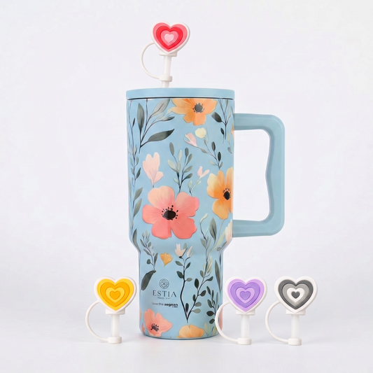 Combo Estia Straw Tumbler XL 900ml & Hugs Straw Toppers Hearts σετ 4τμχ