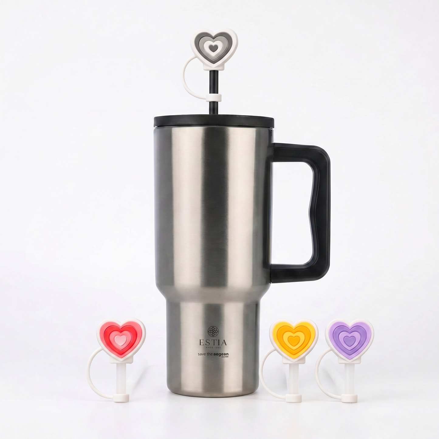 Combo Estia Straw Tumbler XL 900ml & Hugs Straw Toppers Hearts σετ 4τμχ