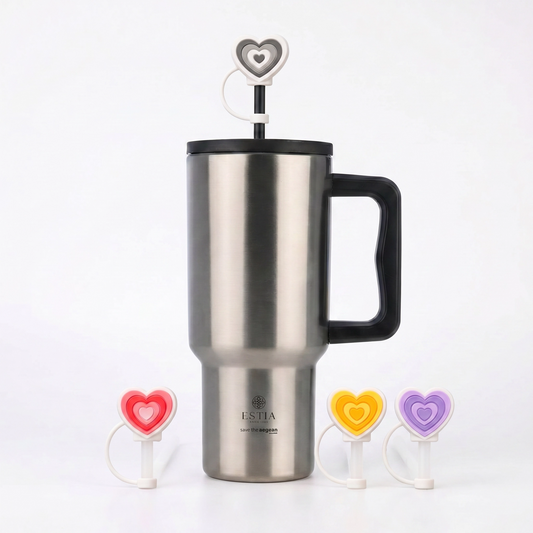 Combo Estia Straw Tumbler XL 900ml & Hugs Straw Toppers Hearts σετ 4τμχ