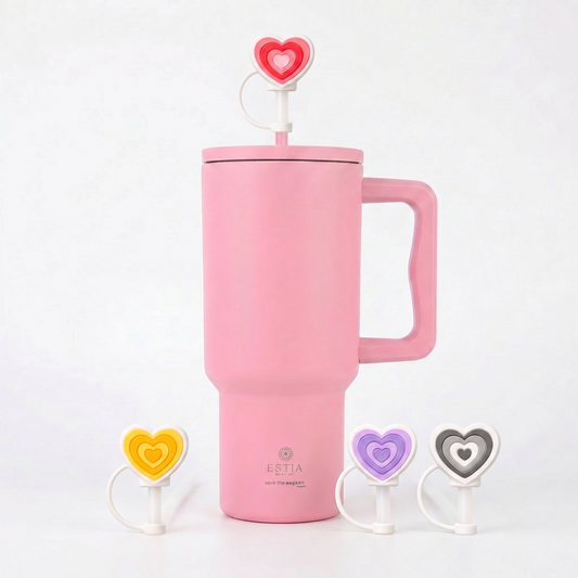Combo Estia Straw Tumbler XL 900ml & Hugs Straw Toppers Hearts σετ 4τμχ