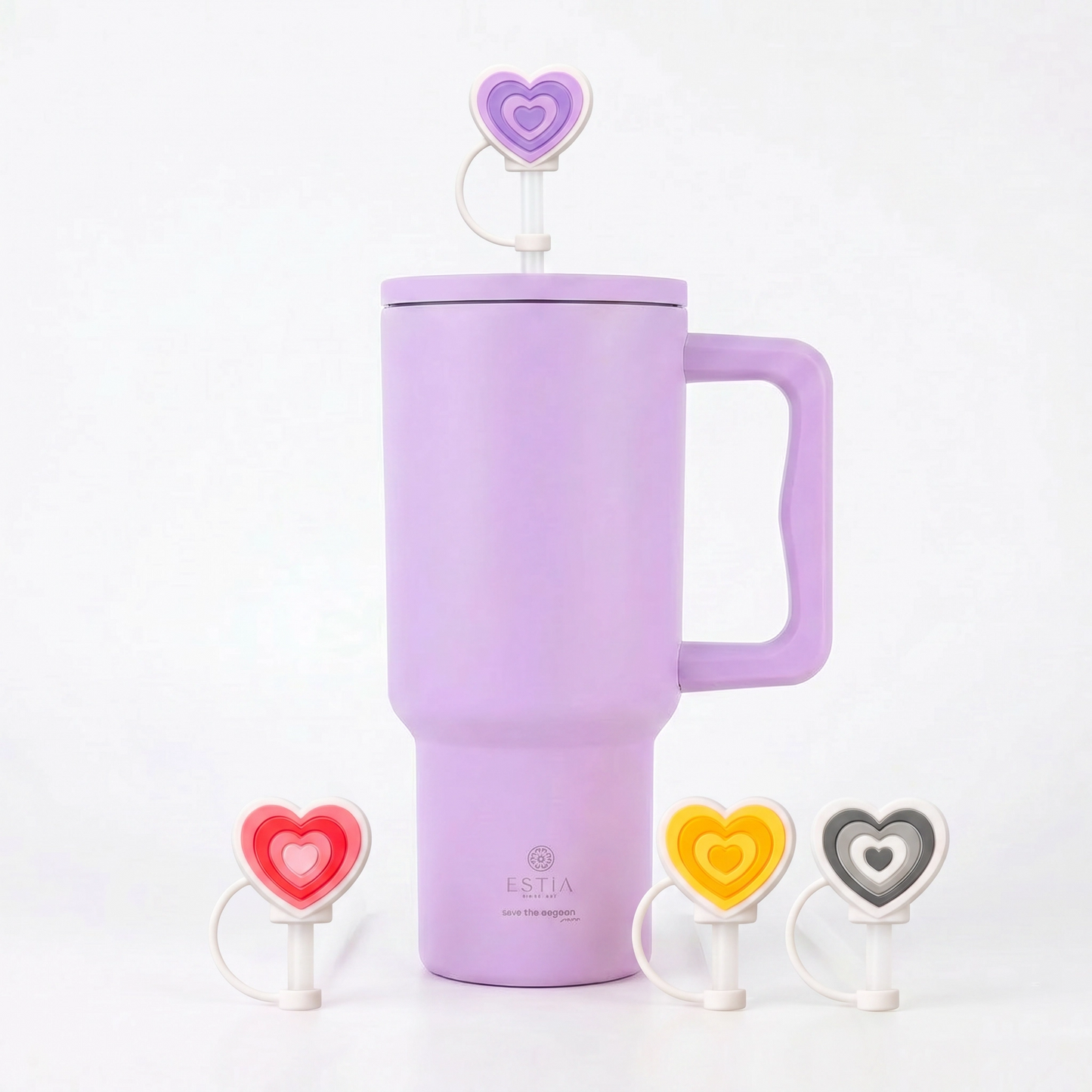 Combo Estia Straw Tumbler XL 900ml & Hugs Straw Toppers Hearts σετ 4τμχ