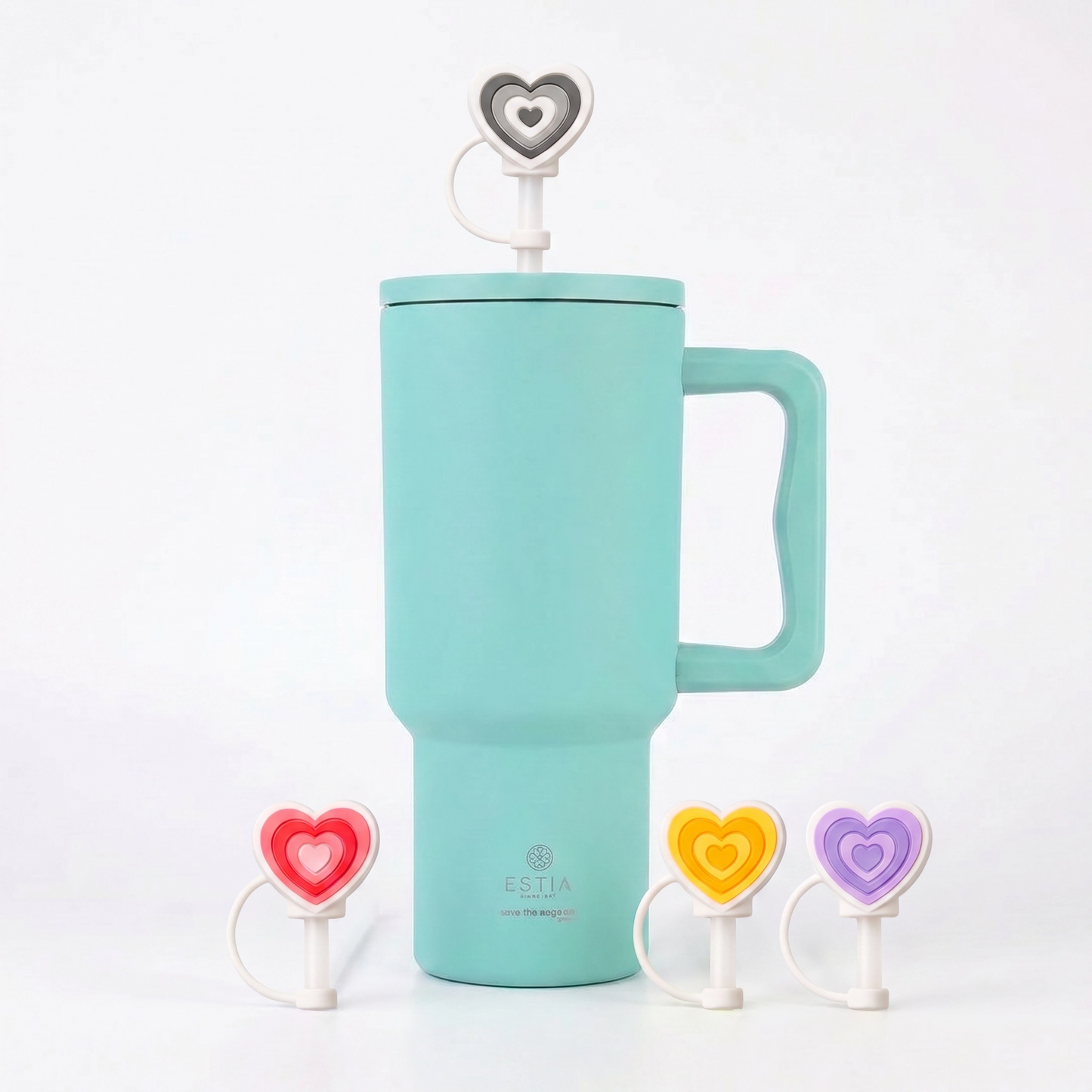 Combo Estia Straw Tumbler XL 900ml & Hugs Straw Toppers Hearts σετ 4τμχ