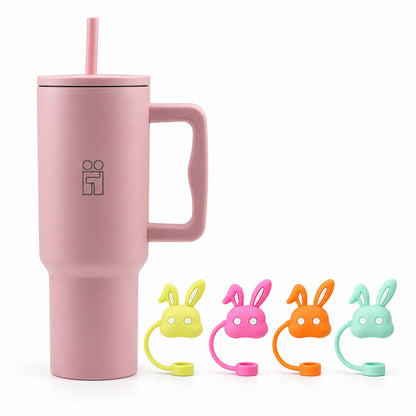 Combo Hugs My Tumbler 1200ml Blush Mood & Straw Toppers Bunnies Σετ 4τμχ