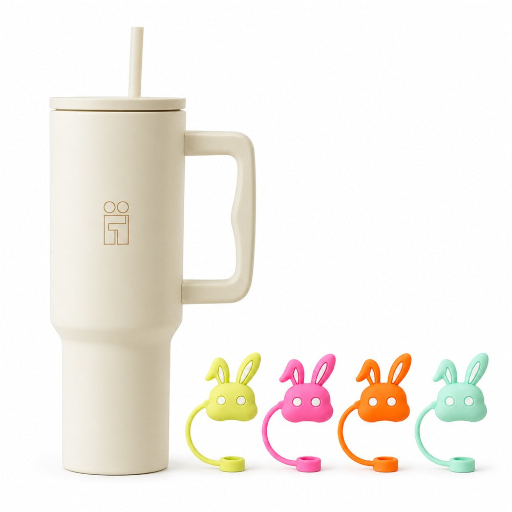 Combo Hugs My Tumbler 1200ml Cream Beige & Straw Toppers Bunnies Σετ 4τμχ