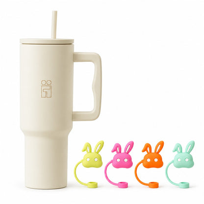 Combo Hugs My Tumbler 1200ml Cream Beige & Straw Toppers Bunnies Σετ 4τμχ