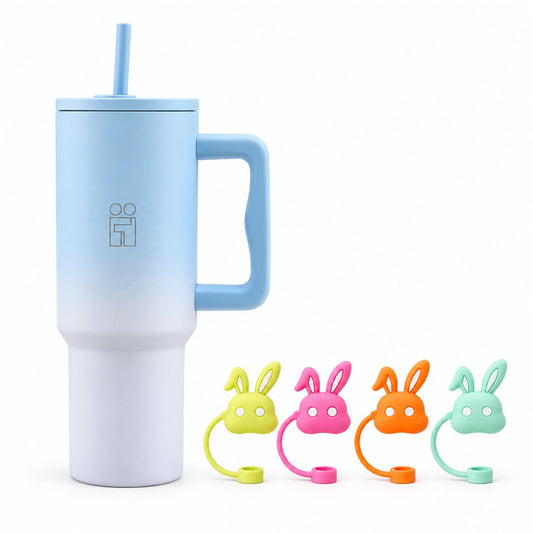 Combo Hugs My Tumbler 1200ml Ombre Blue & Straw Toppers Bunnies Σετ 4τμχ