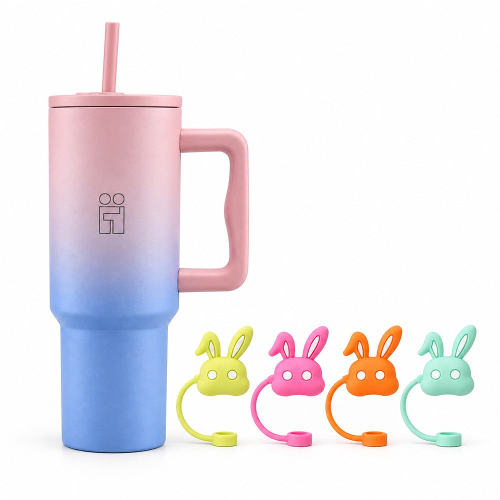 Combo Hugs My Tumbler 1200ml Ombre Pink & Straw Toppers Bunnies Σετ 4τμχ